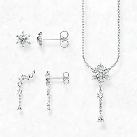 Snowflake Necklace & Earring & Ear Stud Set